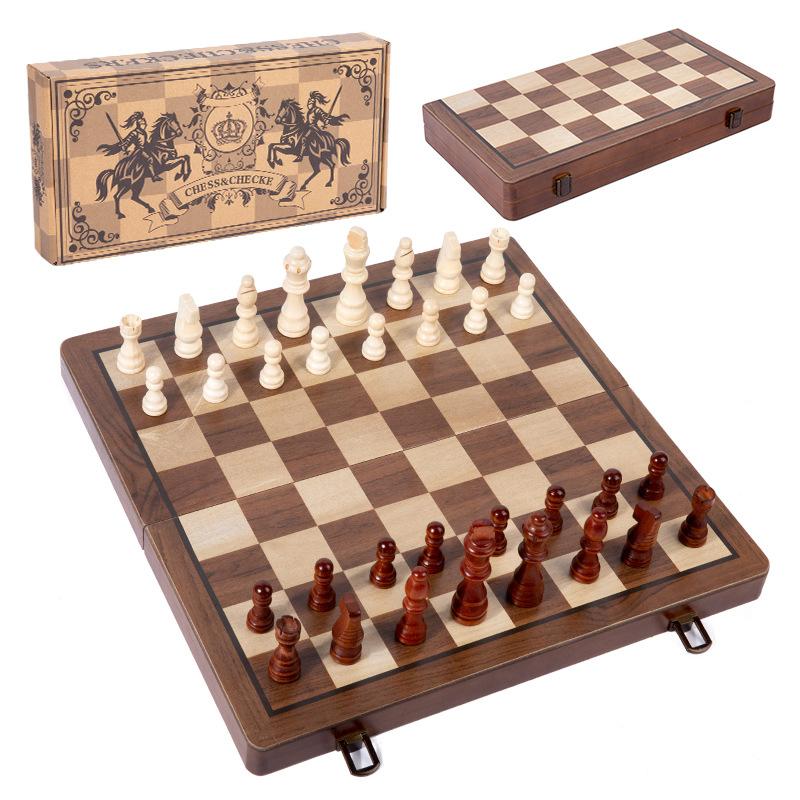 Board Games |   Deluxe 10.5-Inch Hand-Carved Wood Chess Set With Folding Board Board Games Board Games