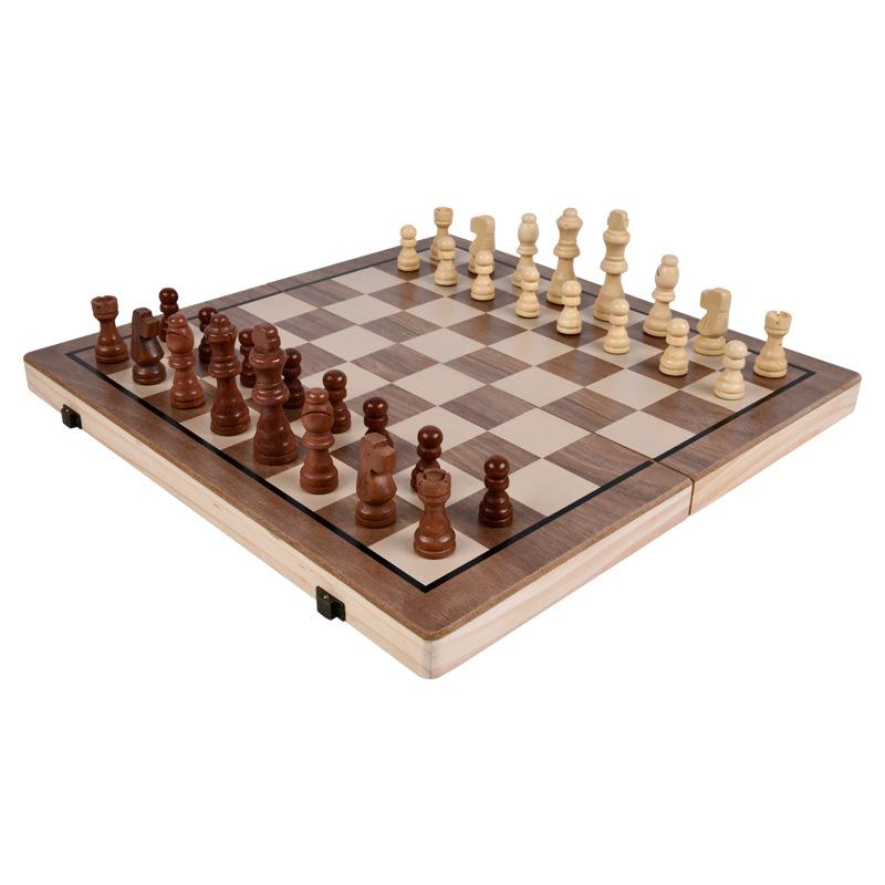 Board Games |   Deluxe Travel Magnetic Walnut Chess Set With Foldable Inlaid Board Board Games Board Games