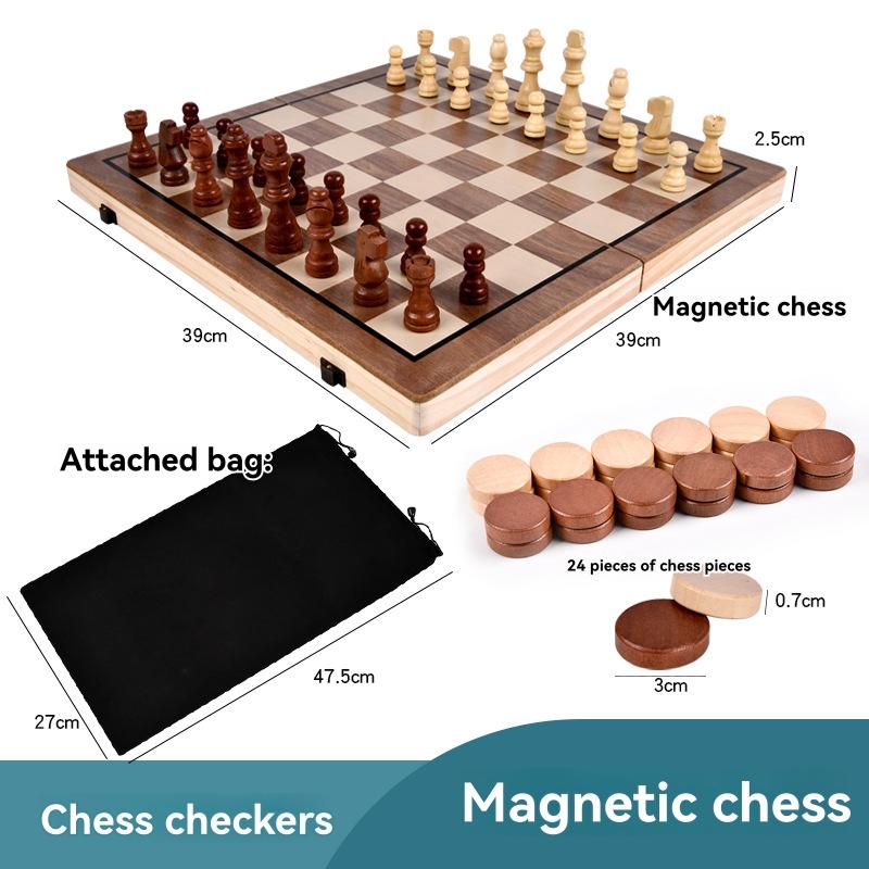 Board Games |   Magnetic 3-In-1 Chess, Checkers, And Backgammon Wood Game Set – 8-Inch Board Games Board Games