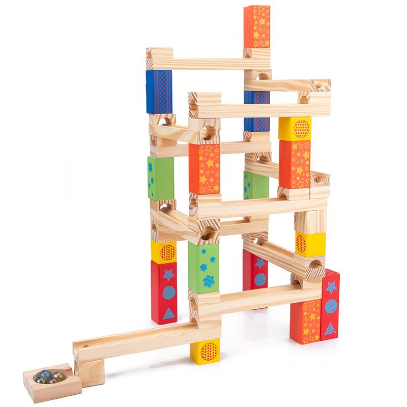 Wood & Jumbo Blocks |   Roba 100-Piece Colorful Wooden Marble Run Set – Educational Building Toy Building Blocks & Sets Wood & Jumbo Blocks